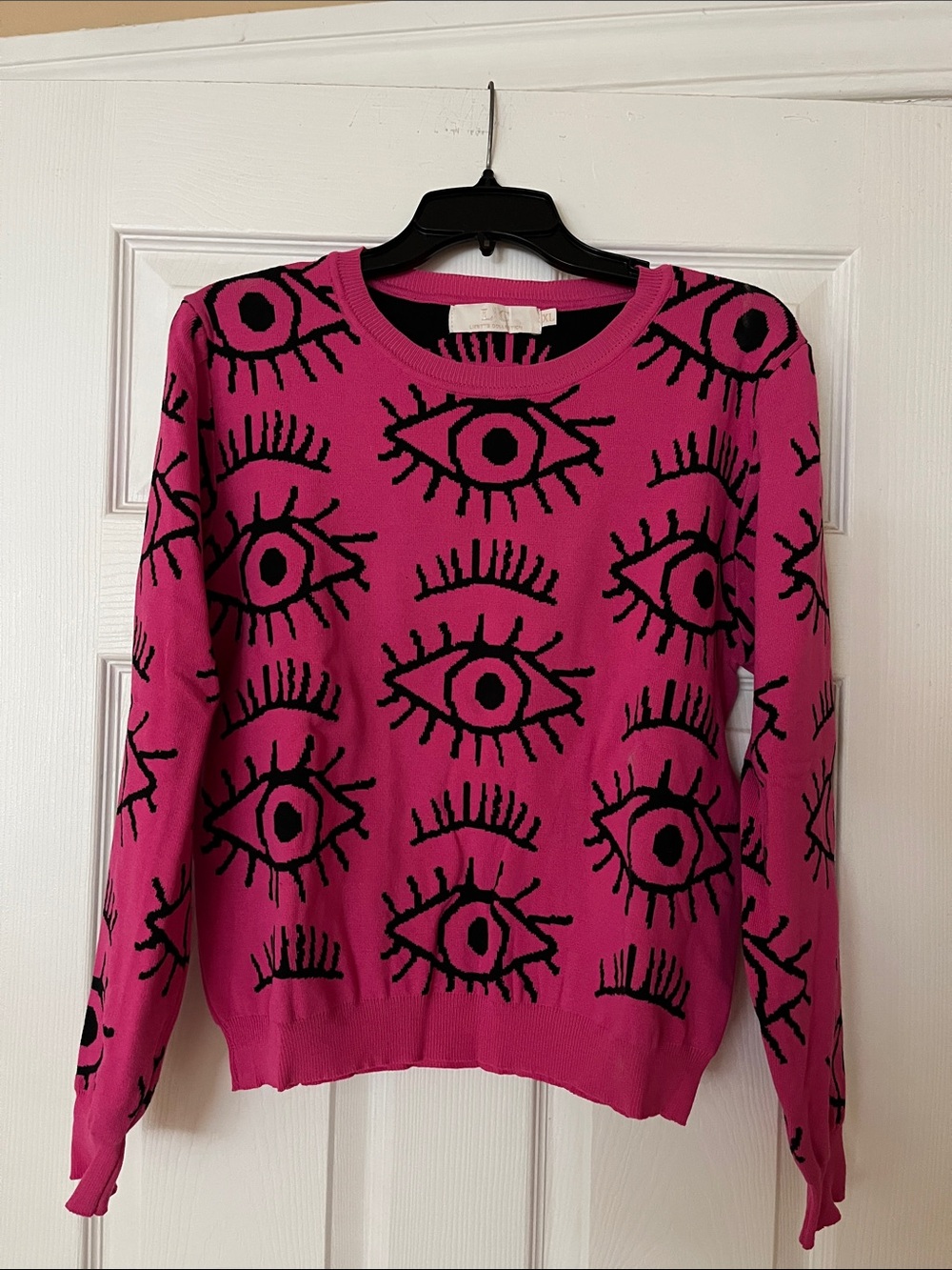 Pink Eye-Pattern Crewneck Sweater